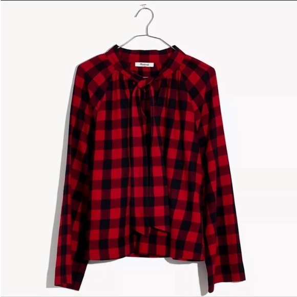 $10 MADEWELL Tie-Neck Popover Shirt in Buffalo Check sz M - Picture 3 of 8